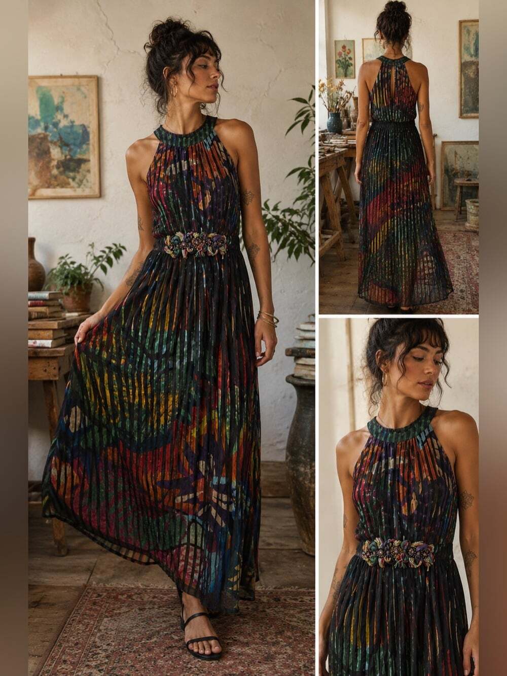 Anthropologie Geesha Designs Artwear Maxi DressBoho Festival Wearable Art Dress